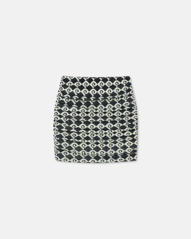 A-line skirts with flared hem elegance -Pamyla - Draped Mesh Jersey Mini Skirt - Diamond Check