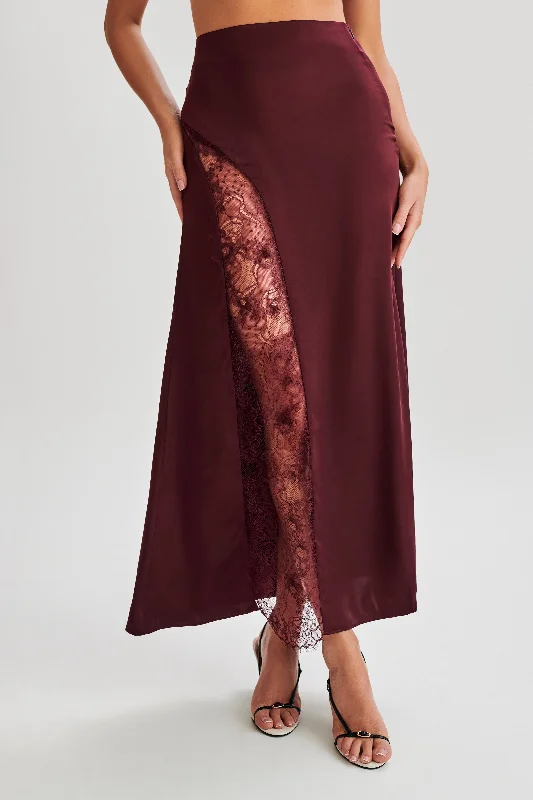 Stretch denim skirts for comfy wear -Luella Satin Lace Maxi Skirt - Plum