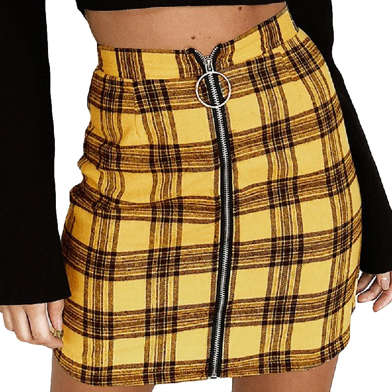 Denim Short Skirts for Trendy -Womens Sexy Party Plaid Zipper Slim Skirts High Waist Hip Short Mini Skirt Retro Skirt Female Cute Kawaii Skirts For Women #626