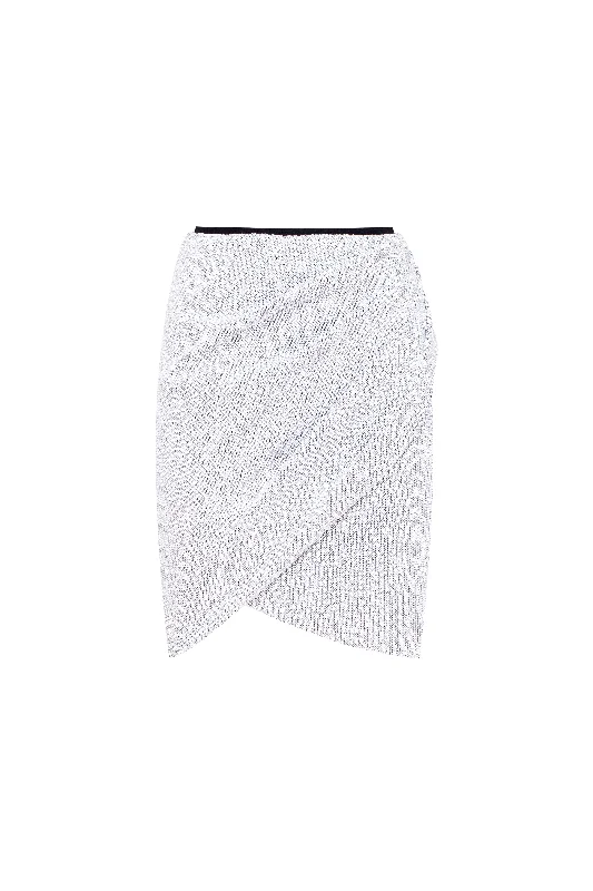 Bold skirts with metallic shimmer finish -White sequined wrapped mini skirt 