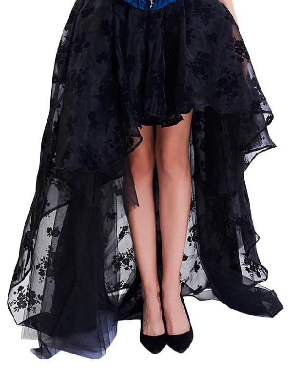 Stretch skirts for curvy figure flattery -Women's Steampunk Gothic Irregular Floral Print High-low Bubble Skirt