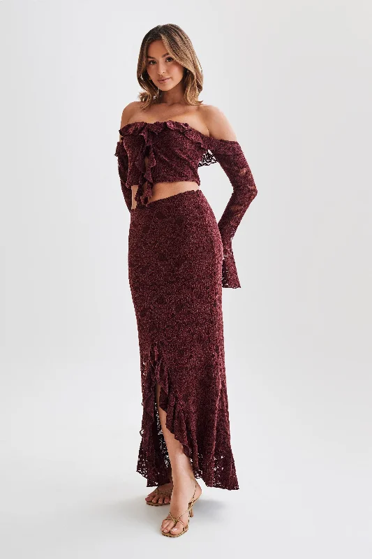 Lightweight cotton skirts for summer ease -Artemis Lace Plisse Maxi Skirt - Plum