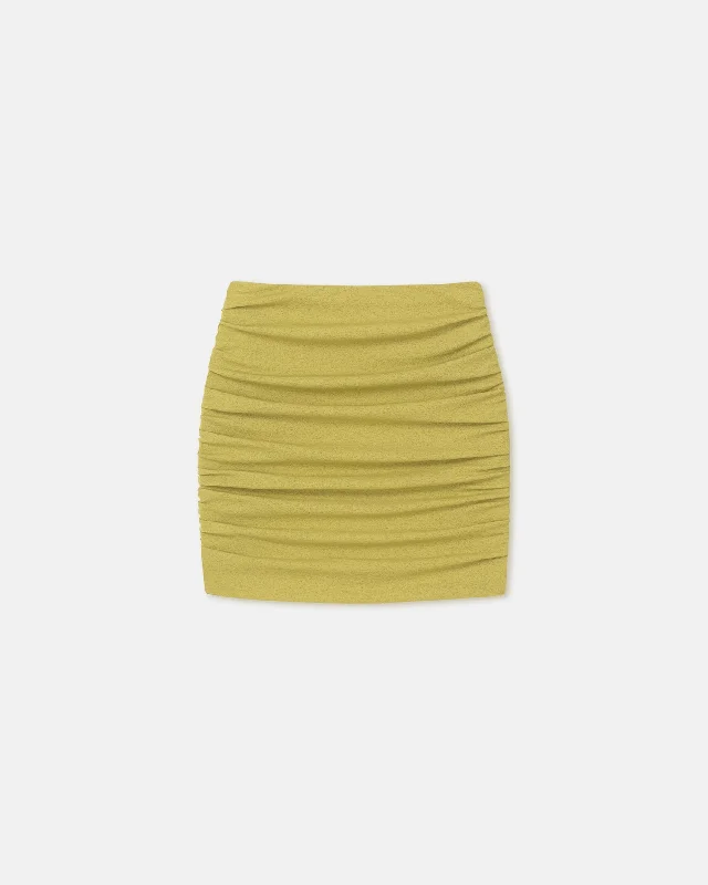 Affordable skirts for simple daily outfits -Pamyla - Draped Mesh Jersey Mini Skirt - Pistachio