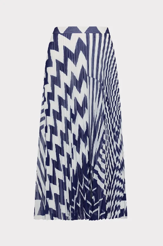 Classic skirts with simple clean lines -Otha Patchwork Chevron Pleated Skirt