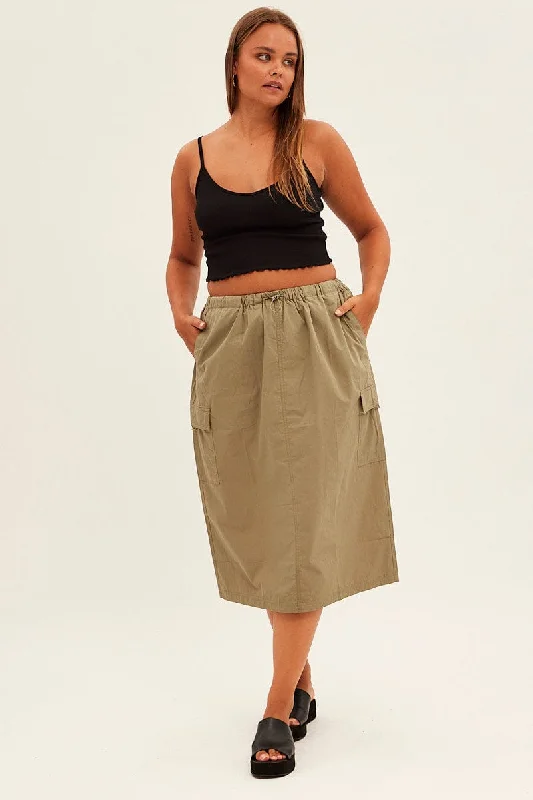 Cotton Short Skirts for Comfort -Green Parachute Midi Skirt