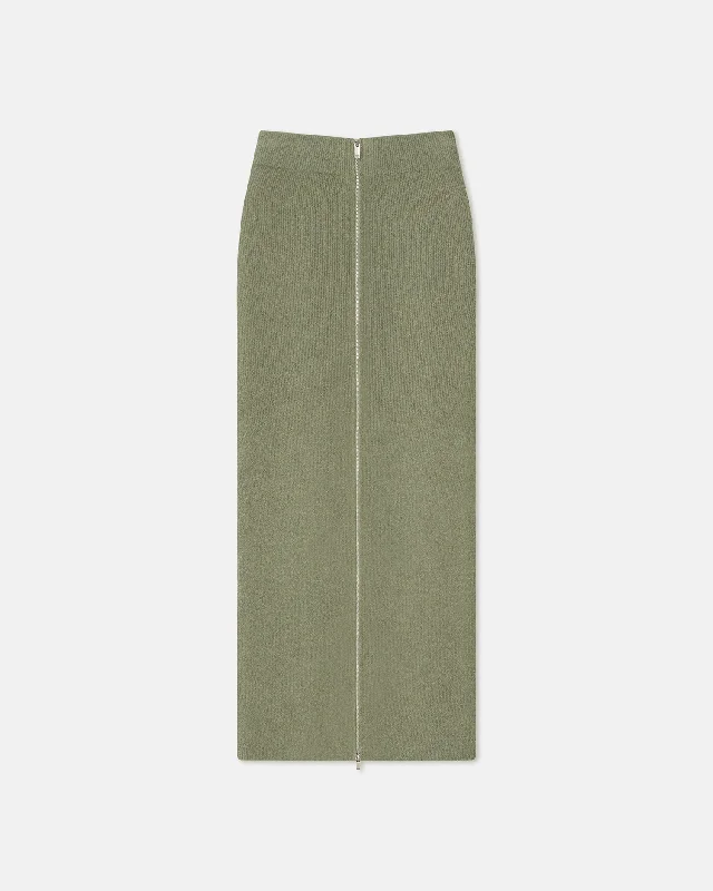 Durable denim skirts for rugged daily wear -Nima - Terry-Knit Midi Skirt - Faded Sage