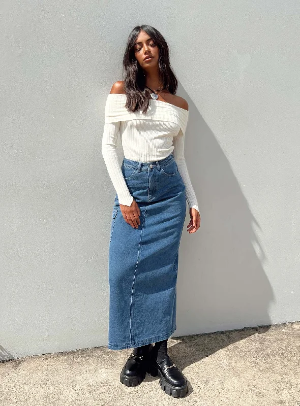 A-line Long Skirts for Flattering -Harben Denim Maxi Skirt