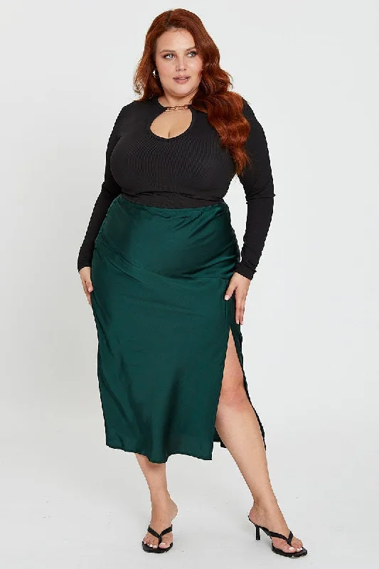 Wool Long Skirts for Warmth -Green Midi Skirt