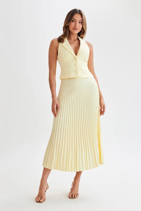 Casual skirts with relaxed fit comfort -Twyla Pleated Suiting Maxi Skirt - Lemon