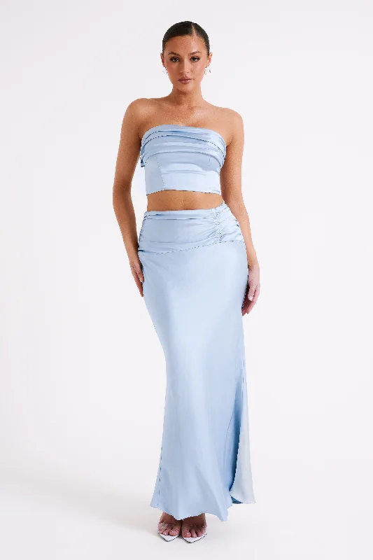 High-waisted skirts with button front detail -Khalani Ruched Satin Maxi Skirt - Ice Blue