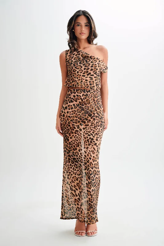 Cute skirts with playful polka dots -Yvonne Chiffon Maxi Skirt - Leopard Print