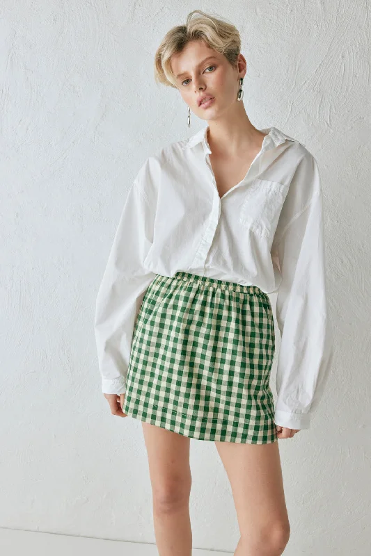 Pleated skirts for sophisticated evening wear -Elka Mini Skirt Green Check