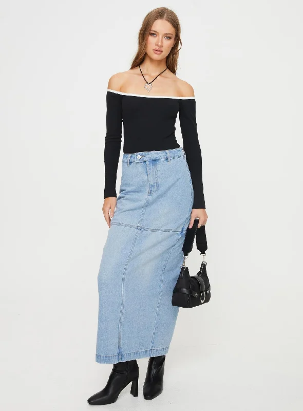 Abstract Long Skirts for Creative -Markanna Denim Midi Skirt Light Wash