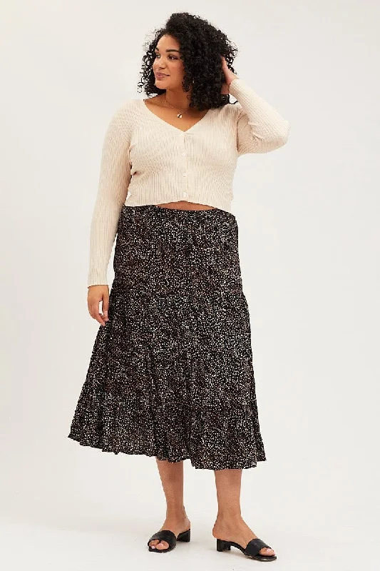 White Short Skirts for Pure -Animal Print Maxi Skirt Elastic Waist